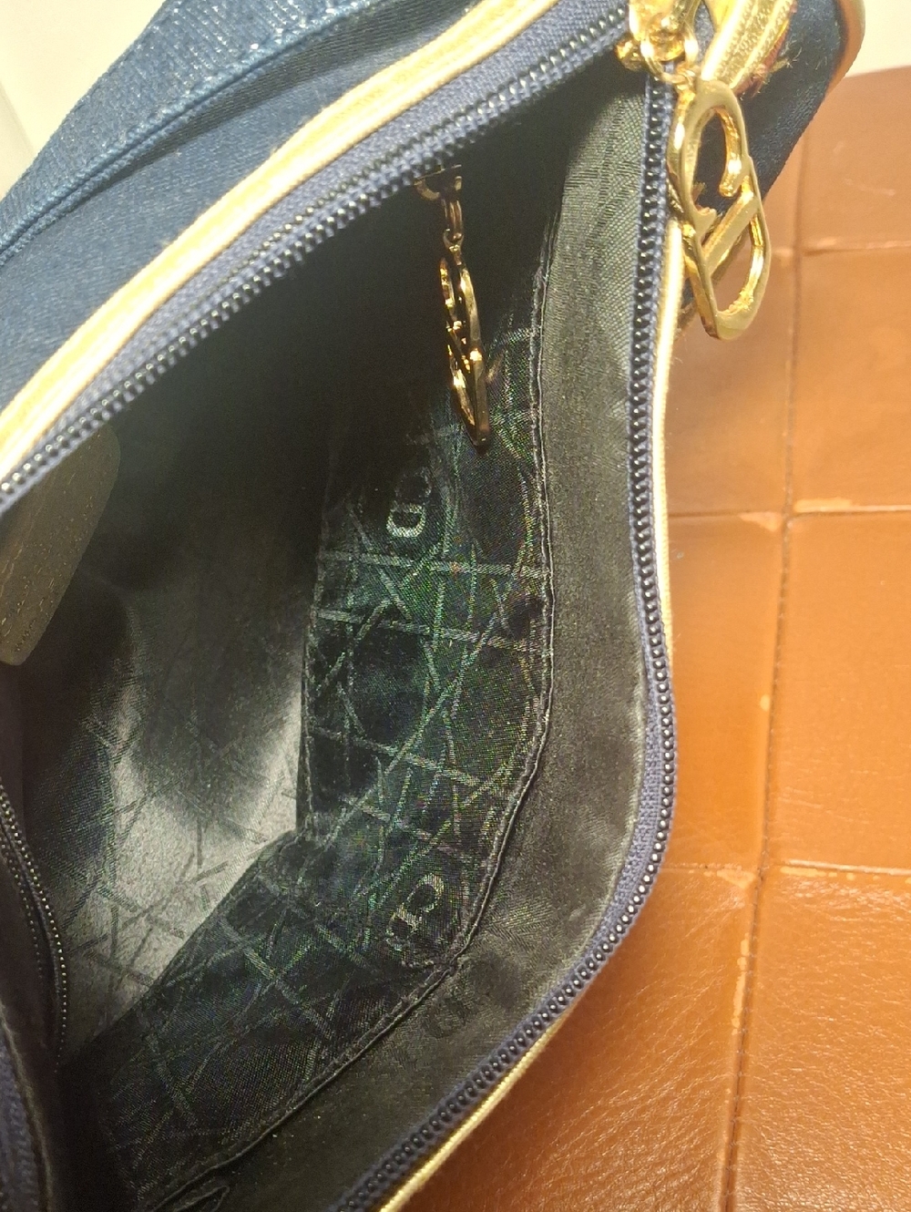 CD Montaigne Navy Embroidered Shoulder Bag - Picture 7 of 9